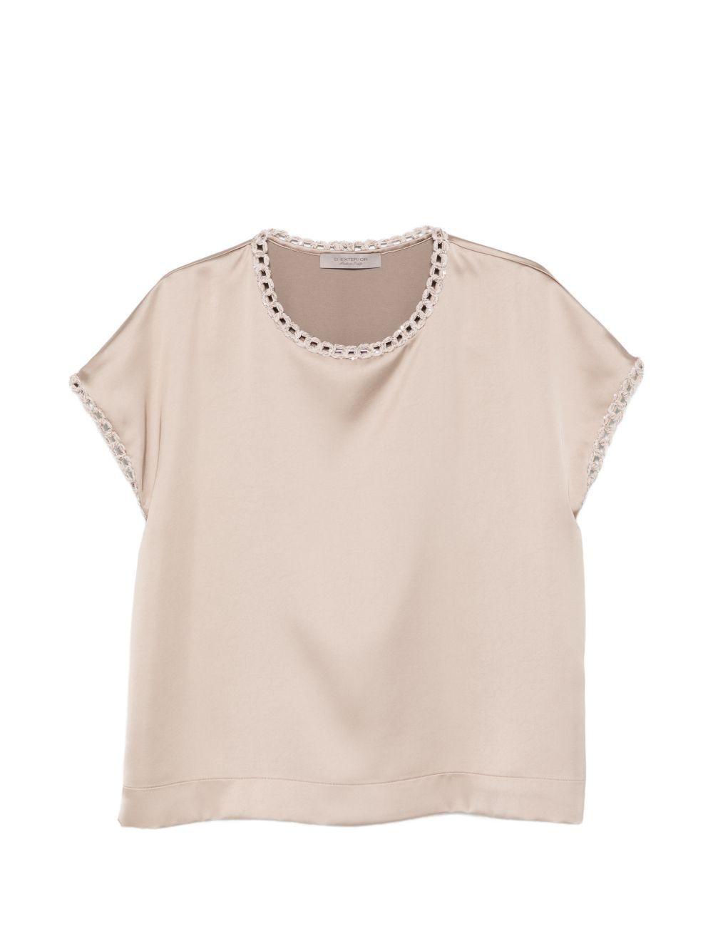 D EXTERIOR Top color beige satinato con strass 