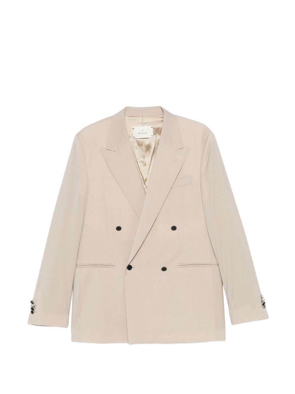 MANUEL RITZ Blazer doppiopetto in lana elasticizzata beige con bottoni a contrasto 