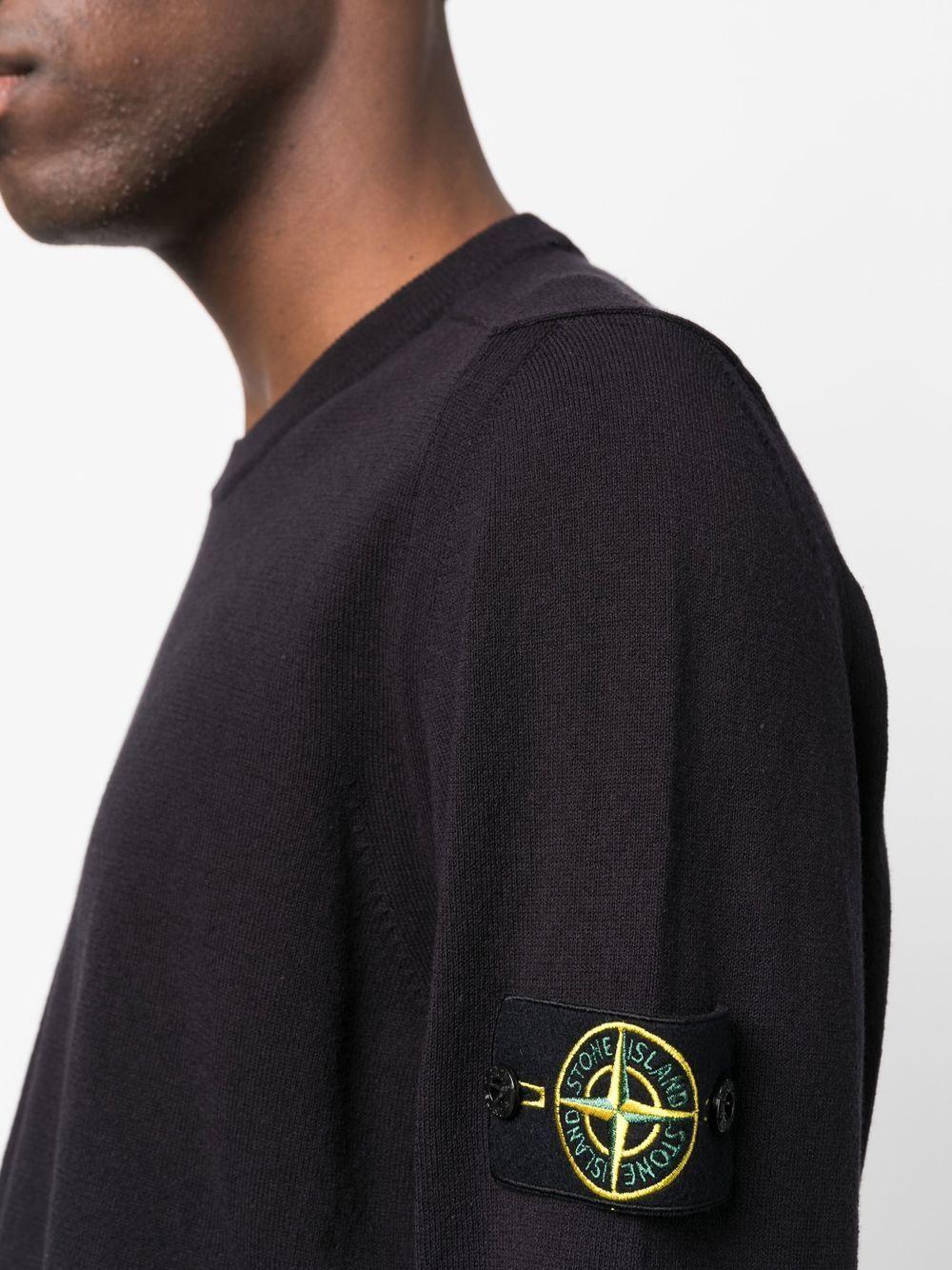 STONE ISLAND Felpa girocollo blu con patch logo 