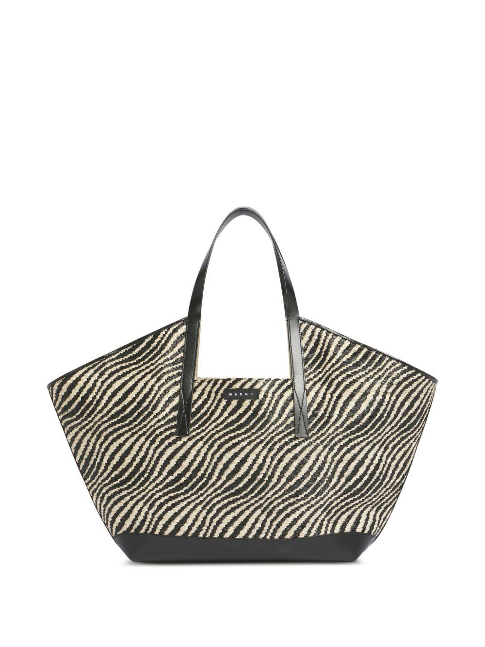 MARNI Borsa shopping motivo zebrato con logo 