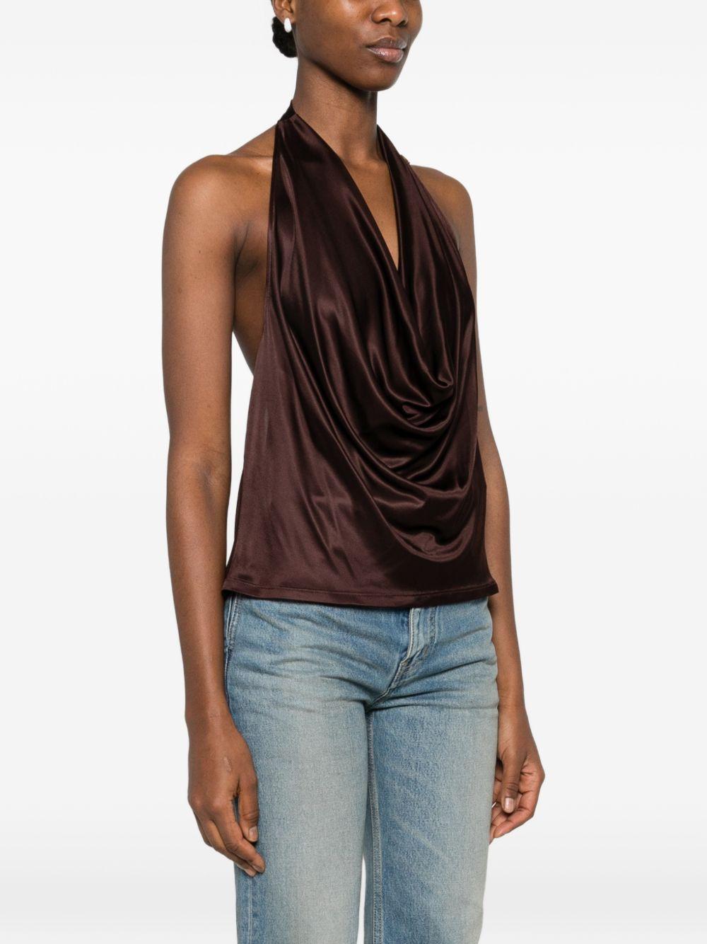 ELISABETTA FRANCHI Top marrone lucido con scollo morbido 
