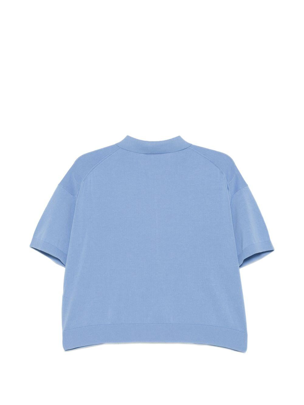 SEMICOUTURE Polo Ambre in cotone celeste con zip 