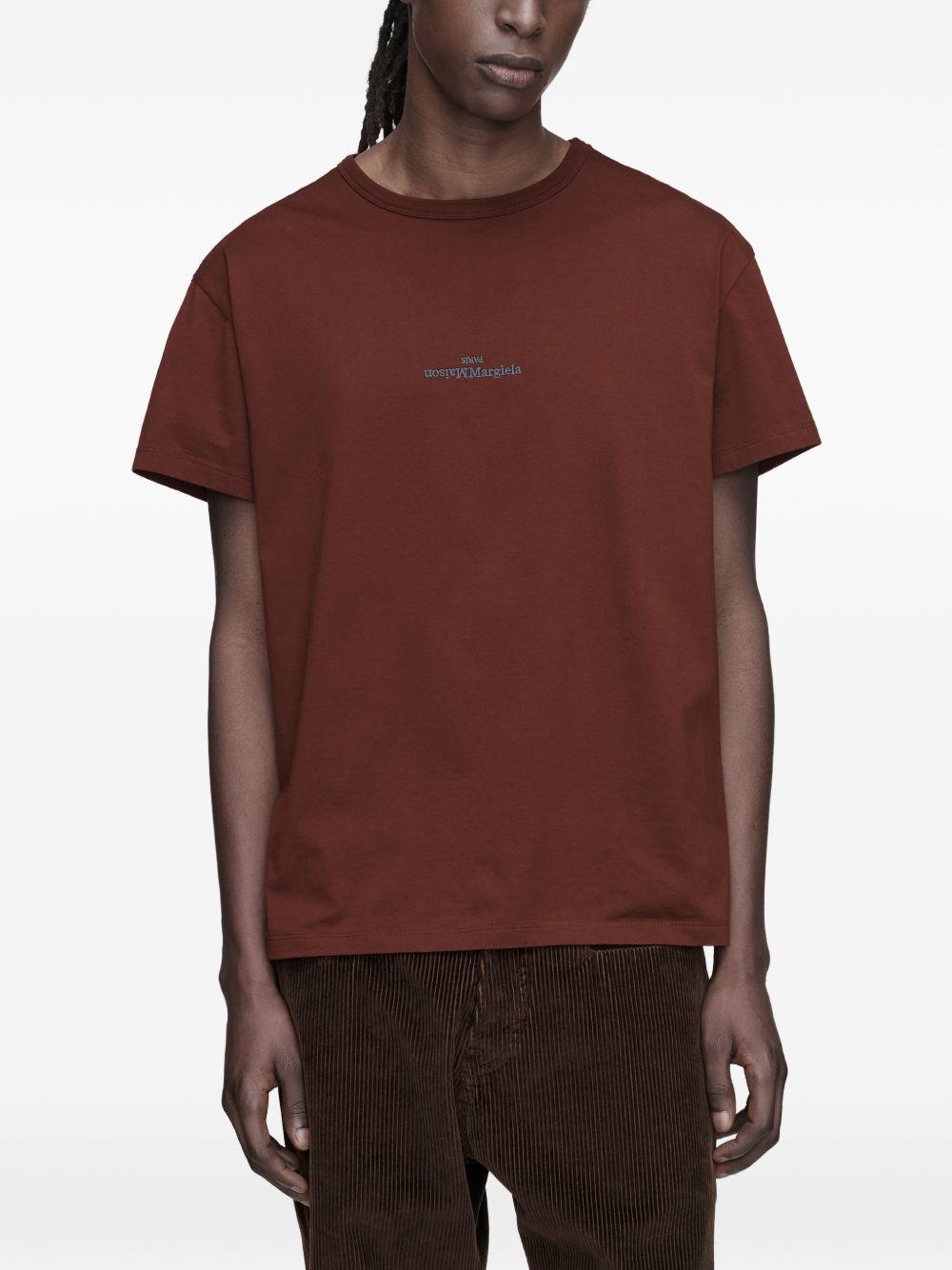 MAISON MARGIELA T-shirt oversize con logo ricamato in cotone bordeaux 