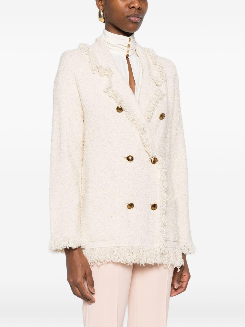 ELISABETTA FRANCHI Giacca blazer doppiopetto con frange 