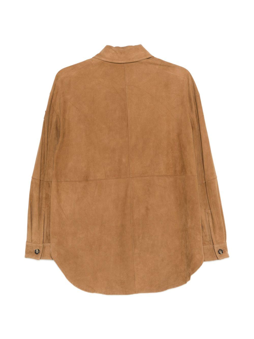 PEUTEREY Giacca Lya in pelle scamosciata color cammello 