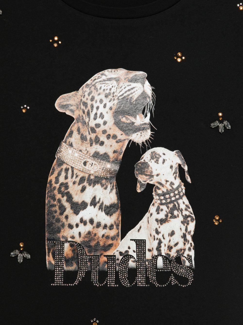LIUJO T-shirt Dudes nera con stampa grafica e strass 