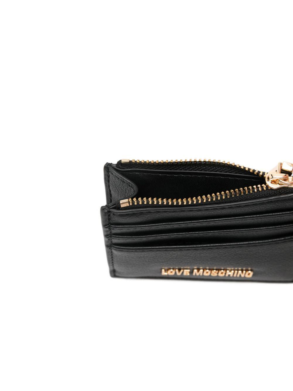 LOVE MOSCHINO Porta carte nero con tasca porta monete con logo dorato 