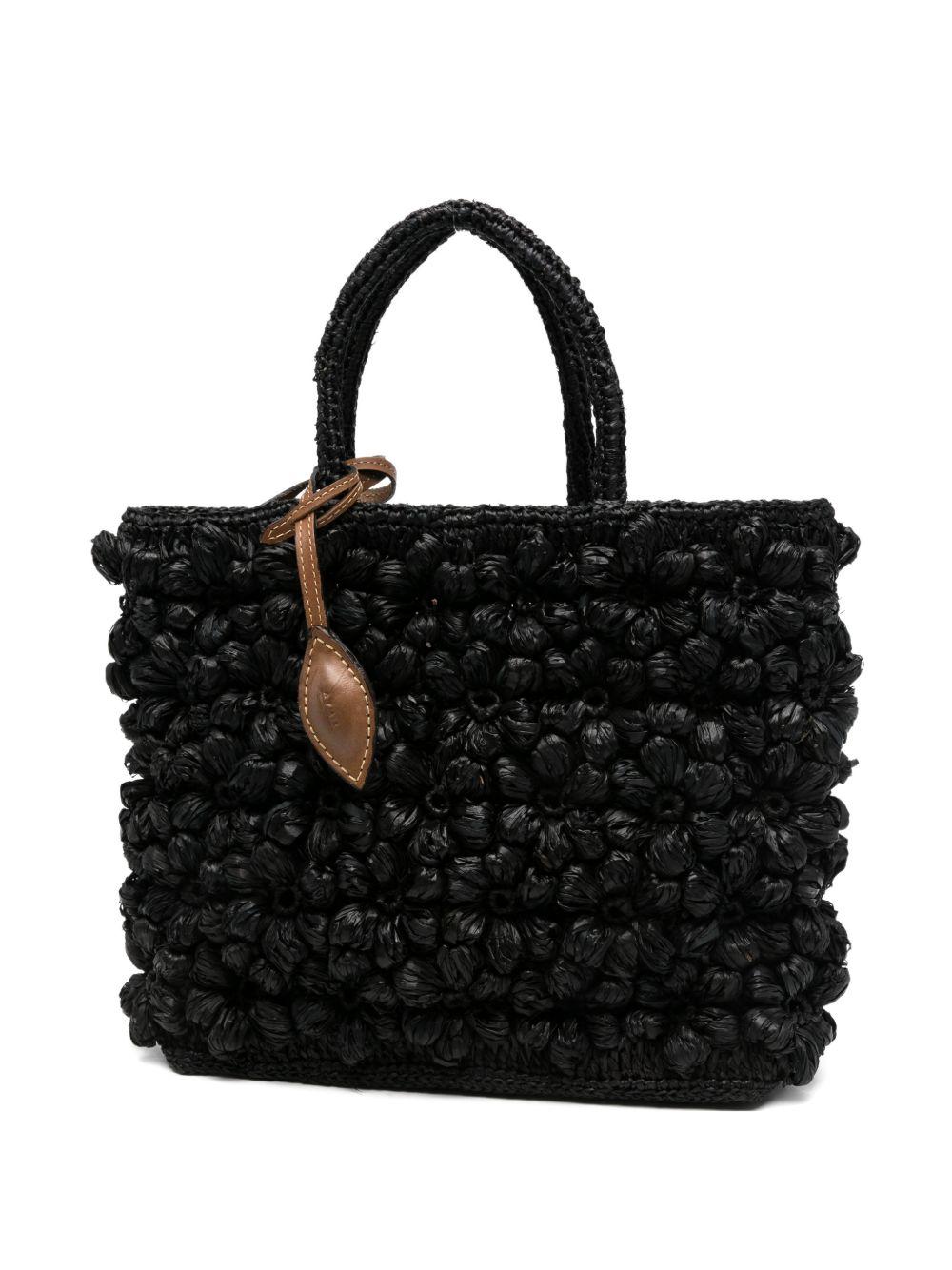 AFAR Borsa a mano Flower in rafia nera 