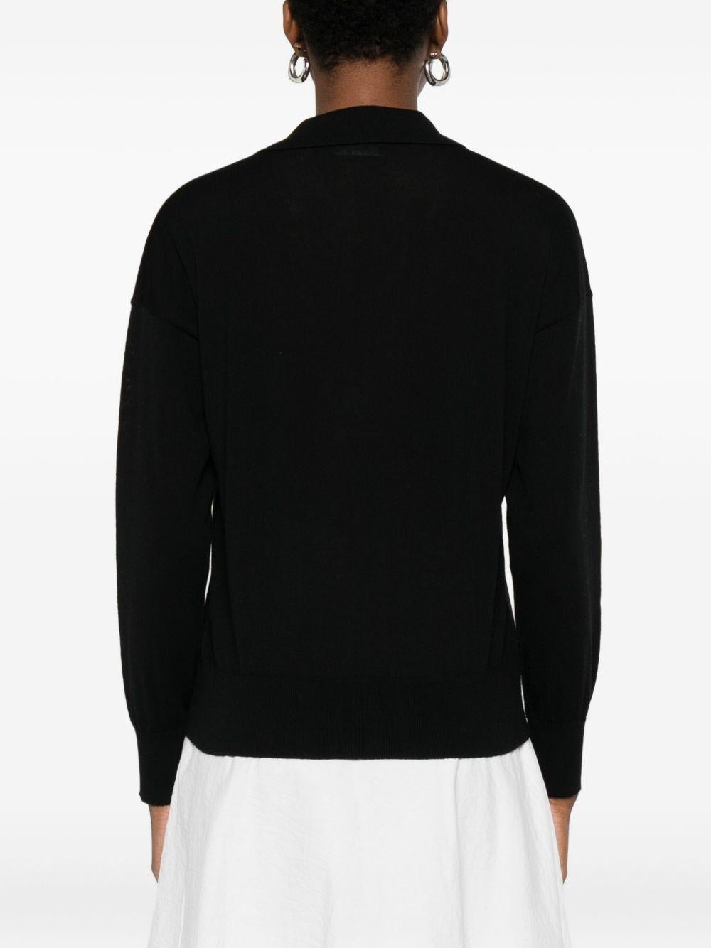 ALPHA STUDIO Maglia nera con colletto polo e scollo a V 