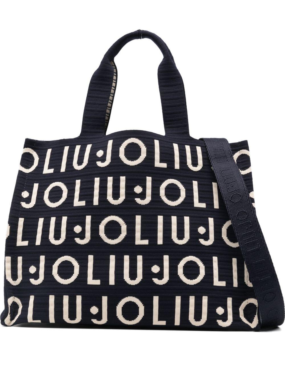 LIUJO Borsa tote blu con logo 