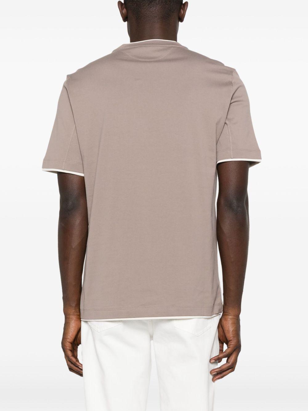 BRUNELLO CUCINELLI T-shirt in cotone beige con bordi a contrasto 