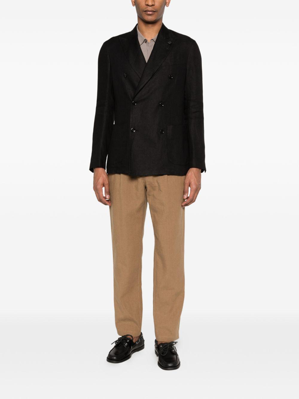 LARDINI Blazer in lino nero doppiopetto 