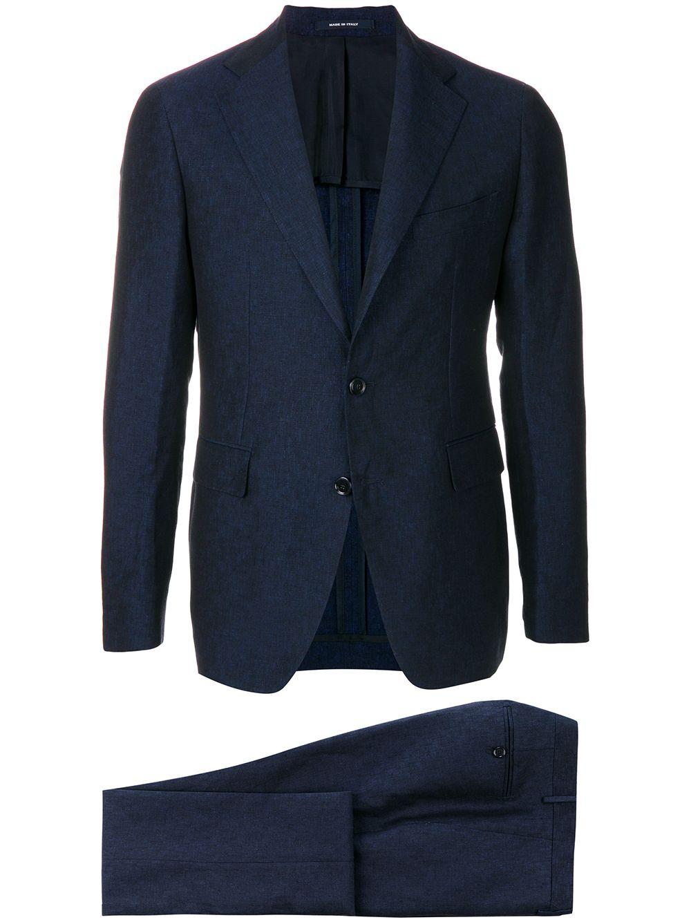 TAGLIATORE Completo elegante blu in lino con giacca monopetto 