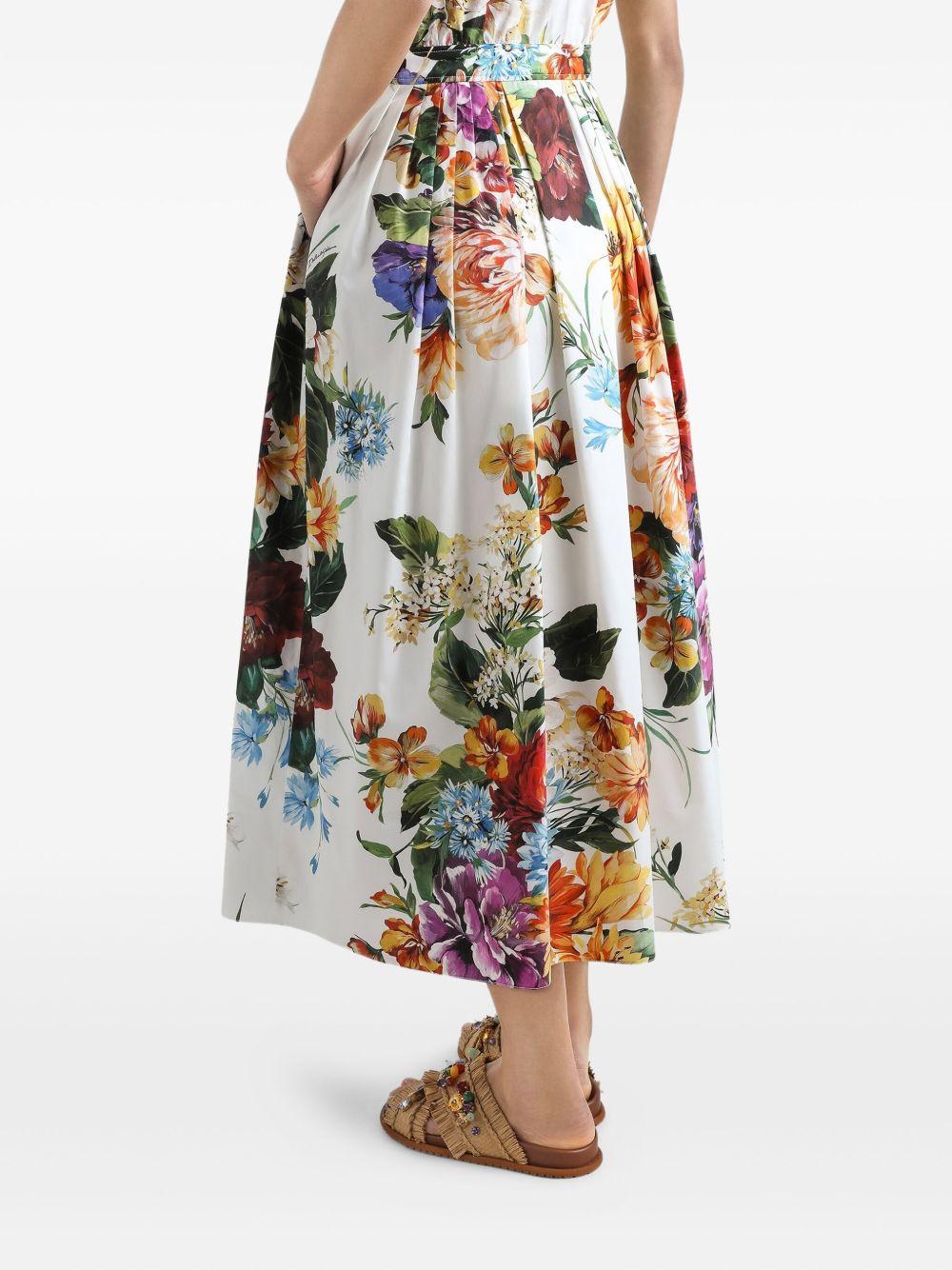 DOLCE e GABBANA Abito midi in popeline stampa bouquet fiori 
