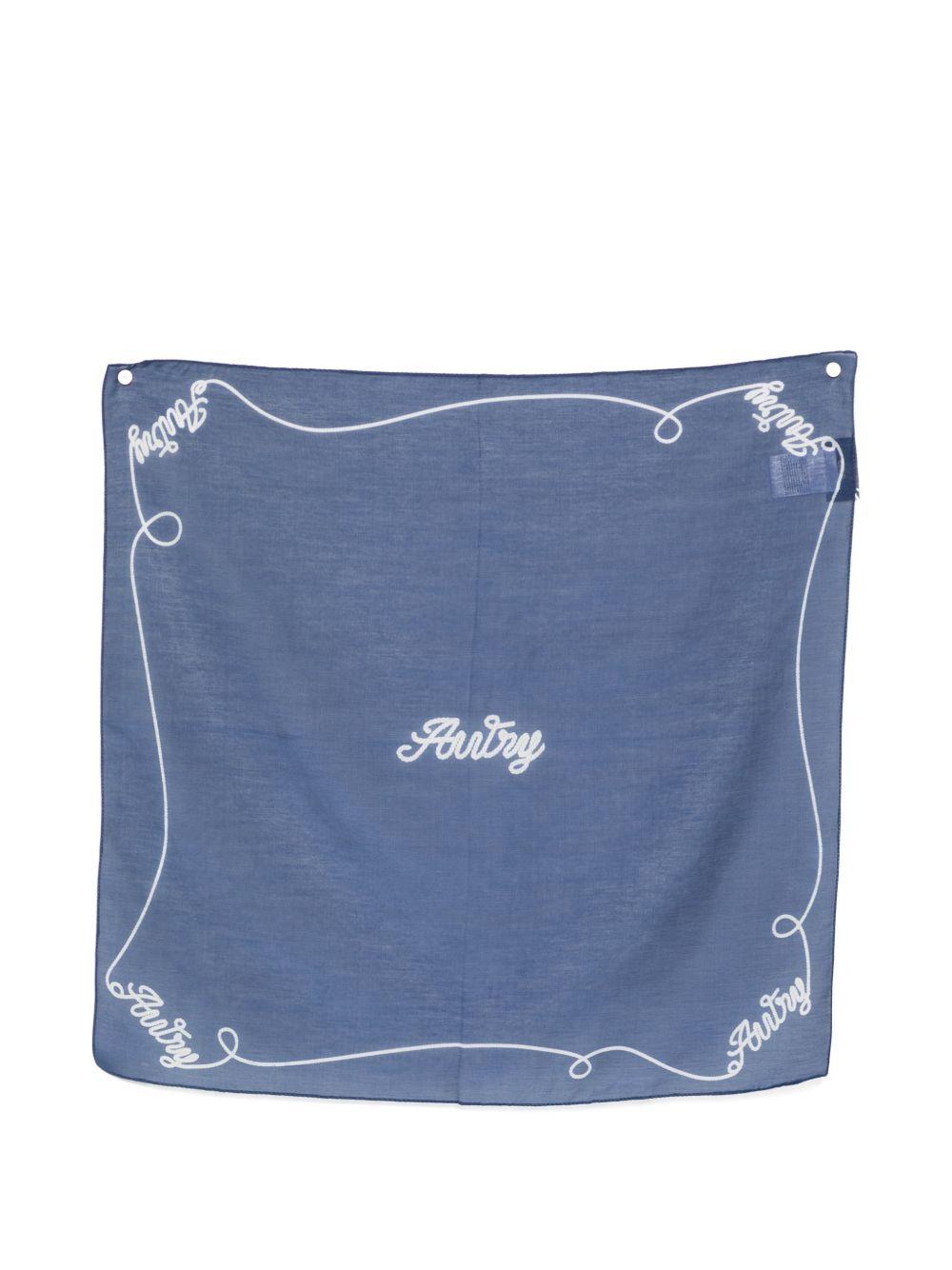 AUTRY Foulard blu con logo cucito in cotone e seta 