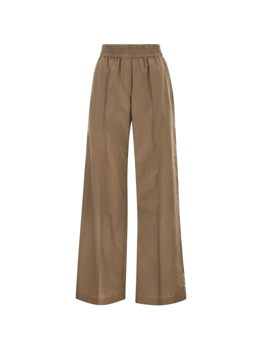 BRUNELLO CUCINELLI Pantaloni in cotone marrone con vita elastica 