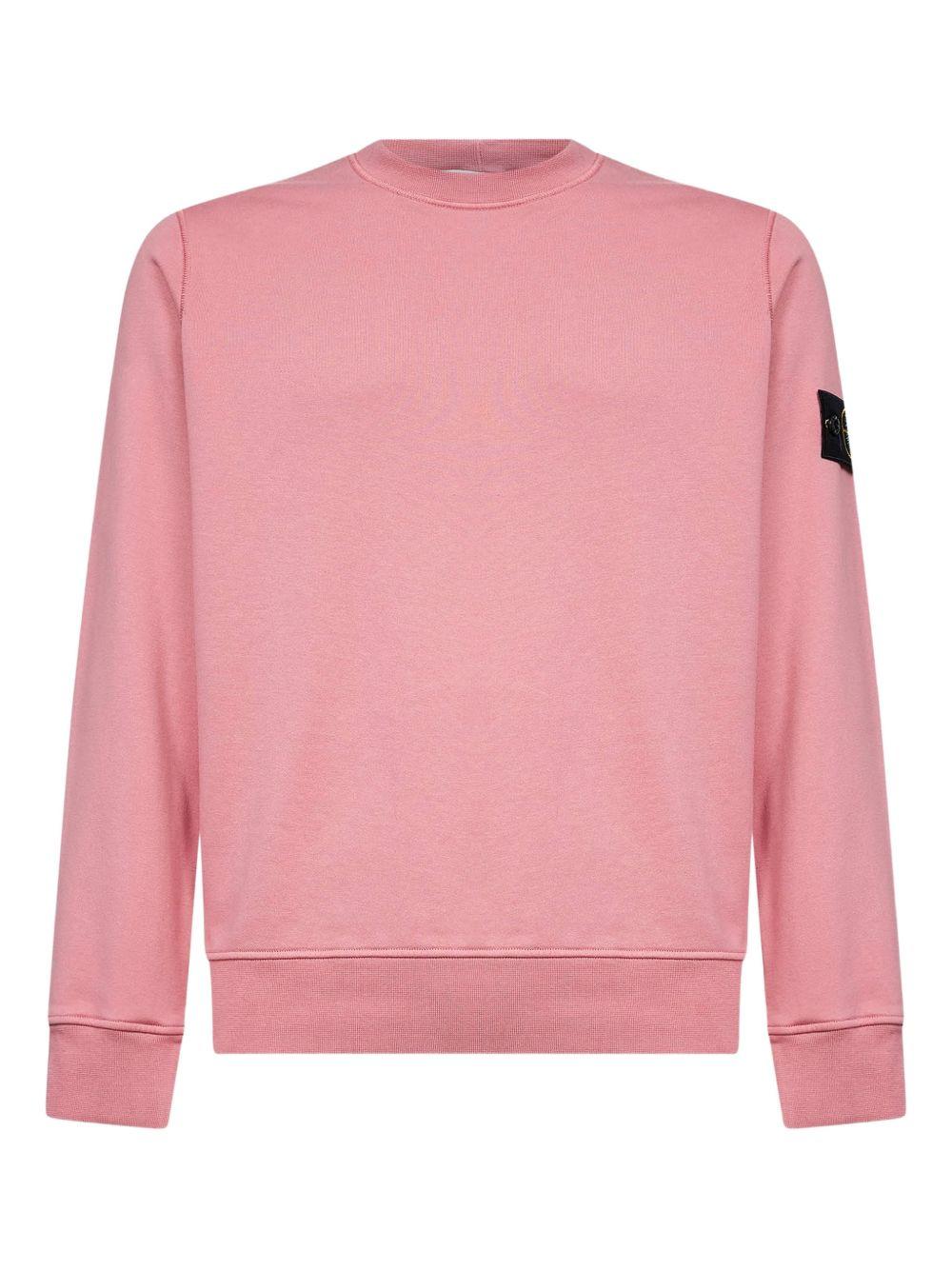 STONE ISLAND Felpa in cotone rosa girocollo con patch logo 