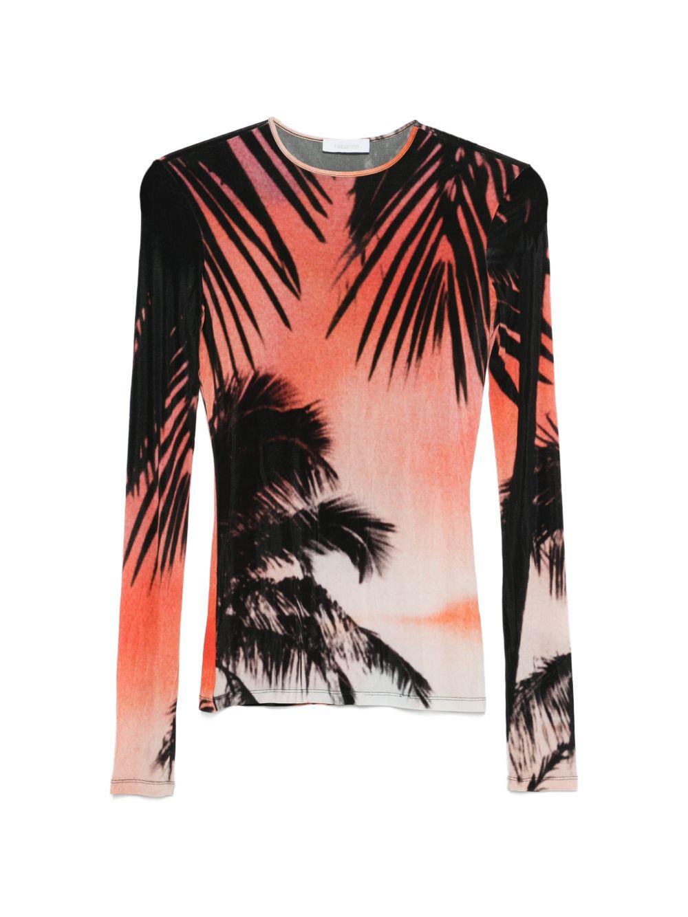 RABANNE T-shirt a maniche lunghe con stampa grafica tropicale 