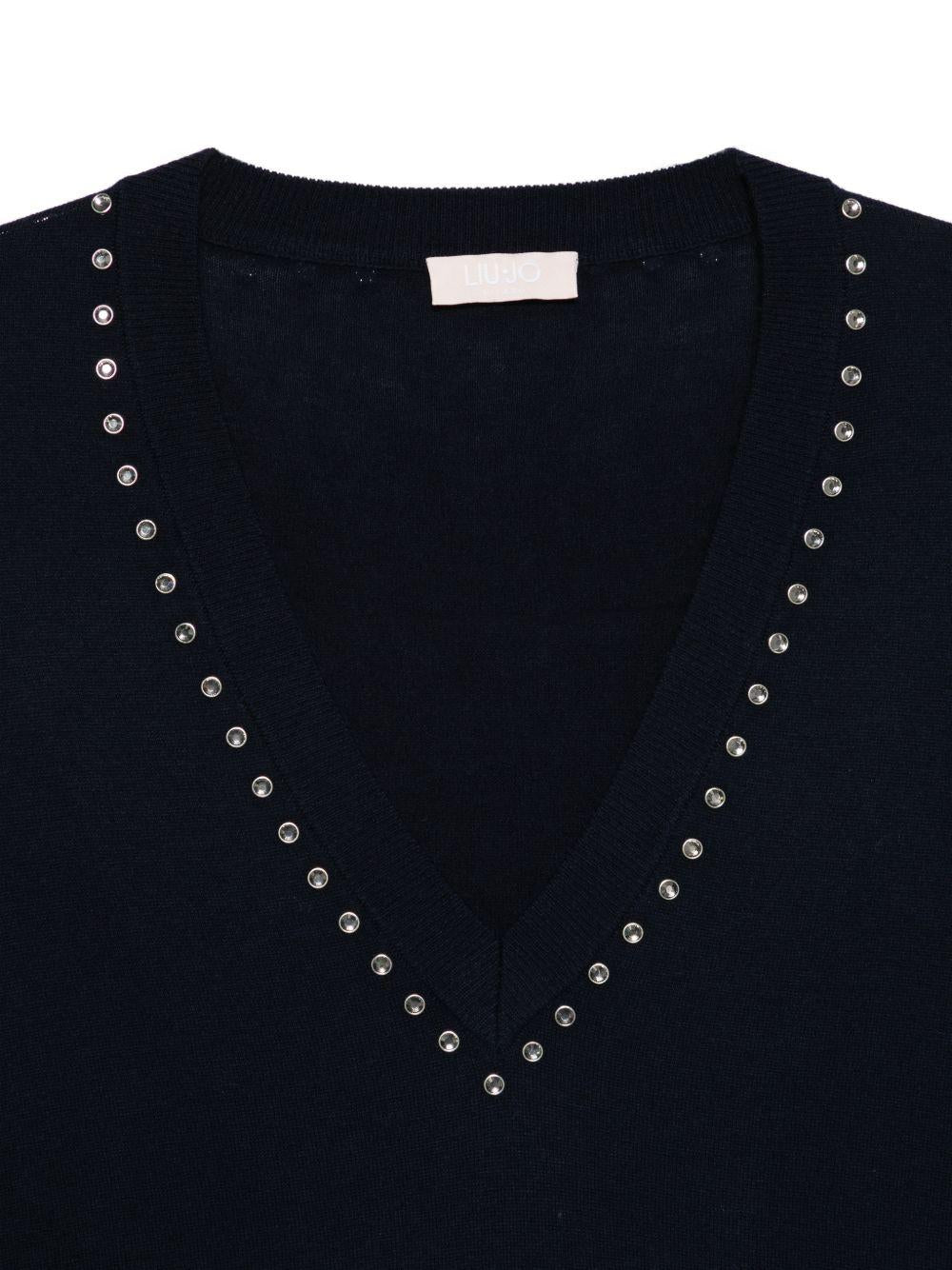 LIUJO Maglia blu con scolloa V e borchiette 