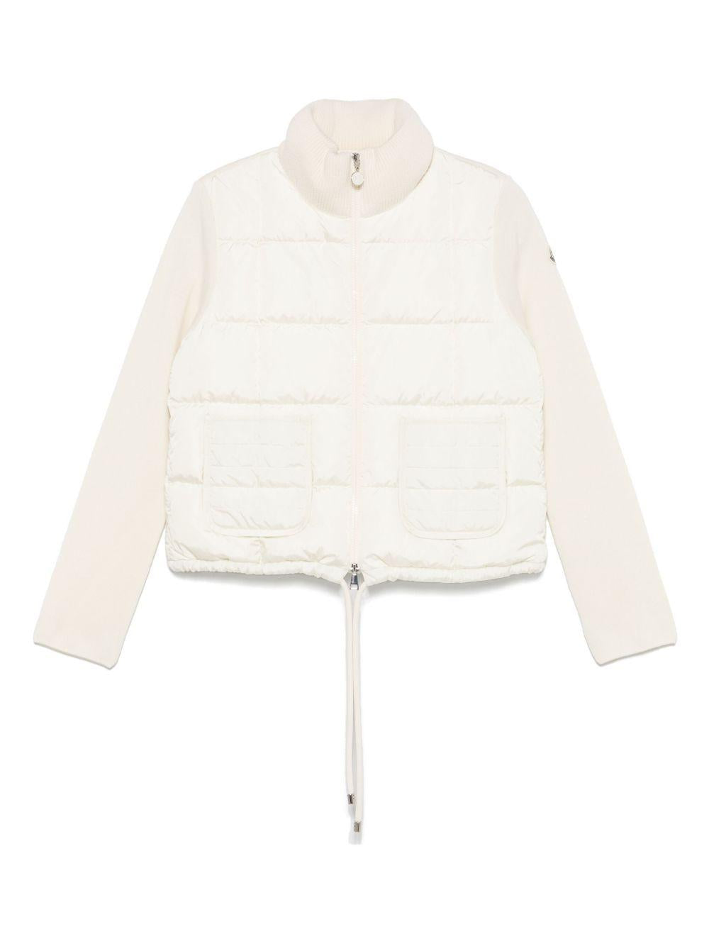 MONCLER Cardigan imbottito bianco con maniche in lana 