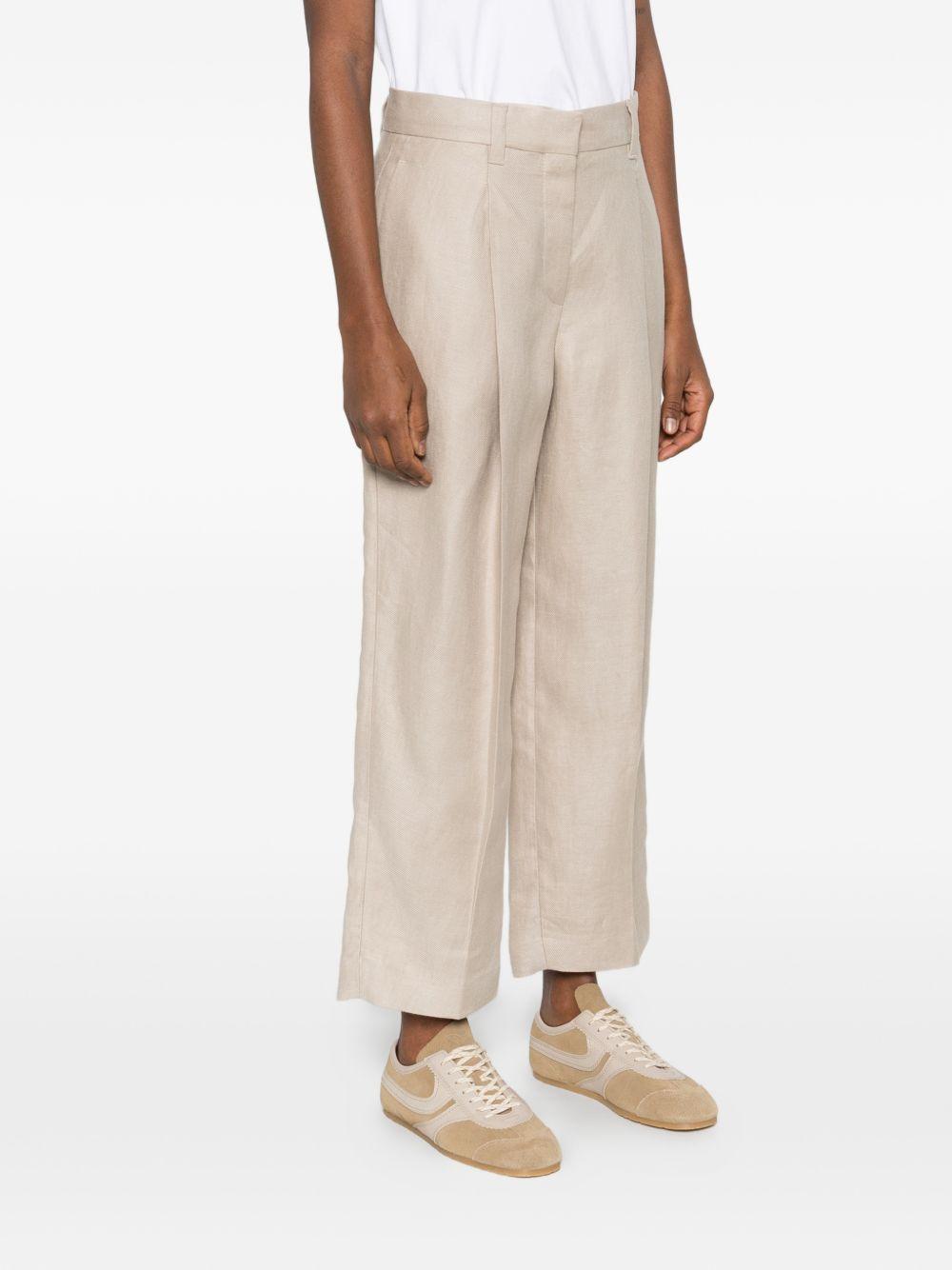BRUNELLO CUCINELLI Pantaloni beige chiaro in lino con pieghe frontali 