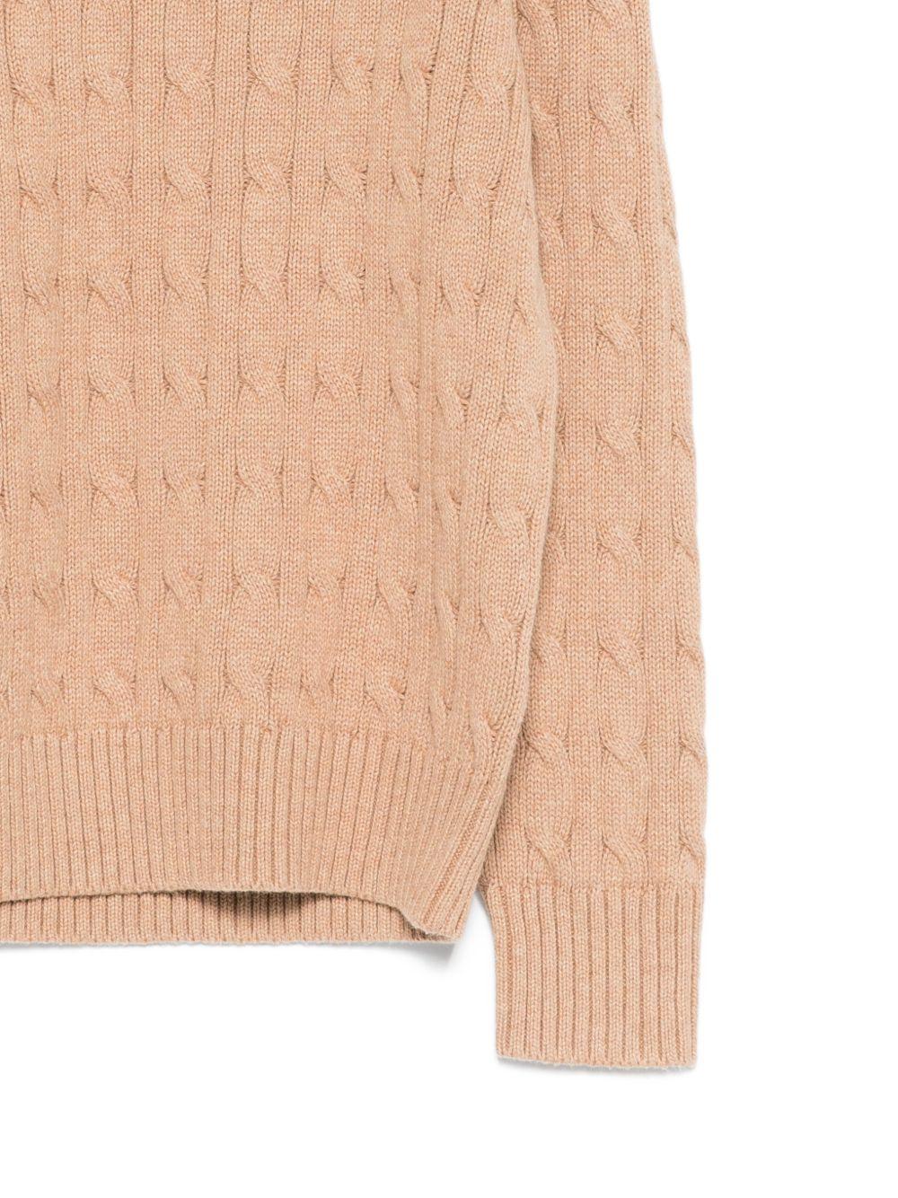 POLO RALPH LAUREN Maglia beige in cotone con logo cucito 