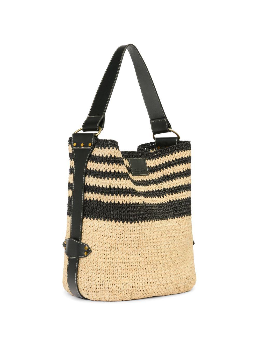 ISABEL MARANT Borsa a spalla Bayia in rafia beige e pelle 