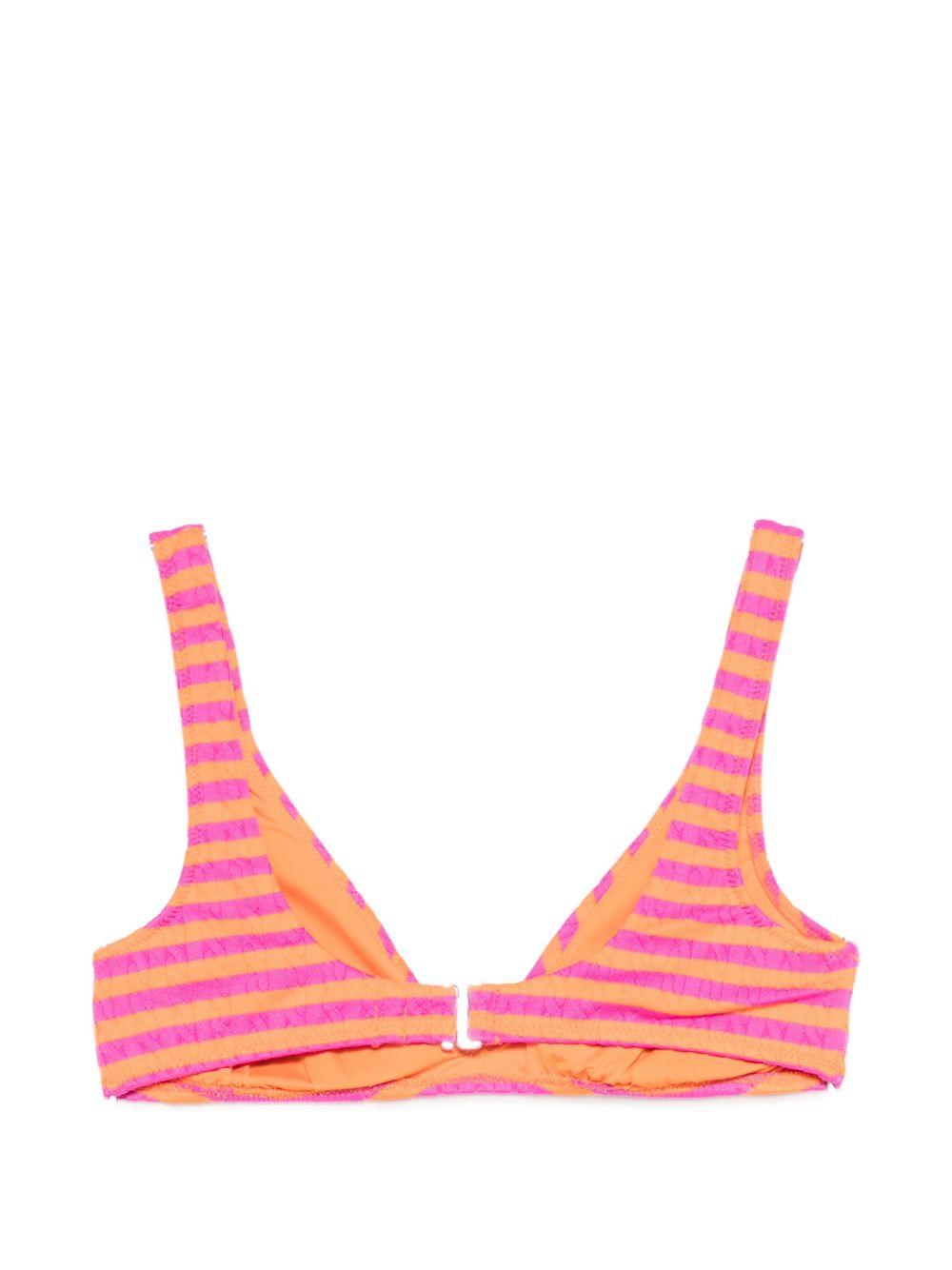 POLO RALPH LAUREN Top bikini a triangolo a righe fucsia e arancioni con logo 