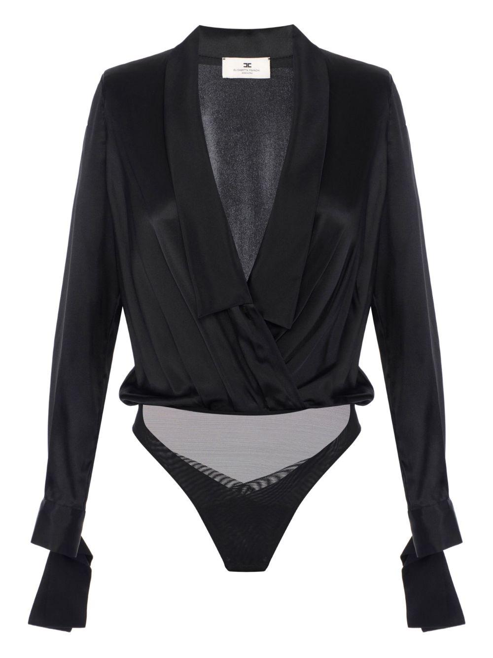ELISABETTA FRANCHI Camicia a body in raso nero con scollo V 