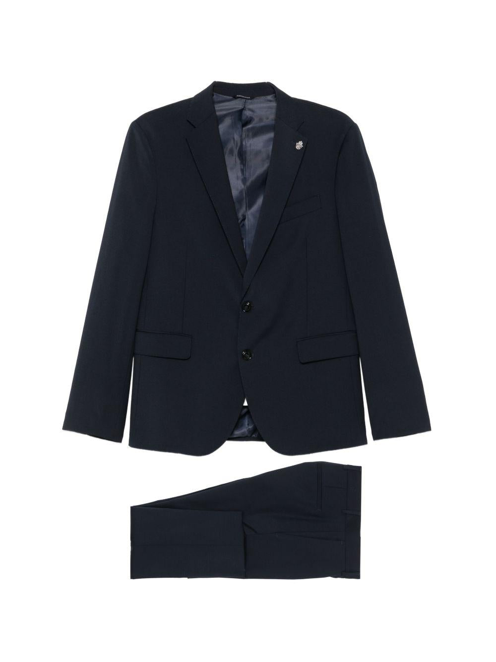 DANIELE ALESSANDRINI Completo in cotone blu con rever a dente 