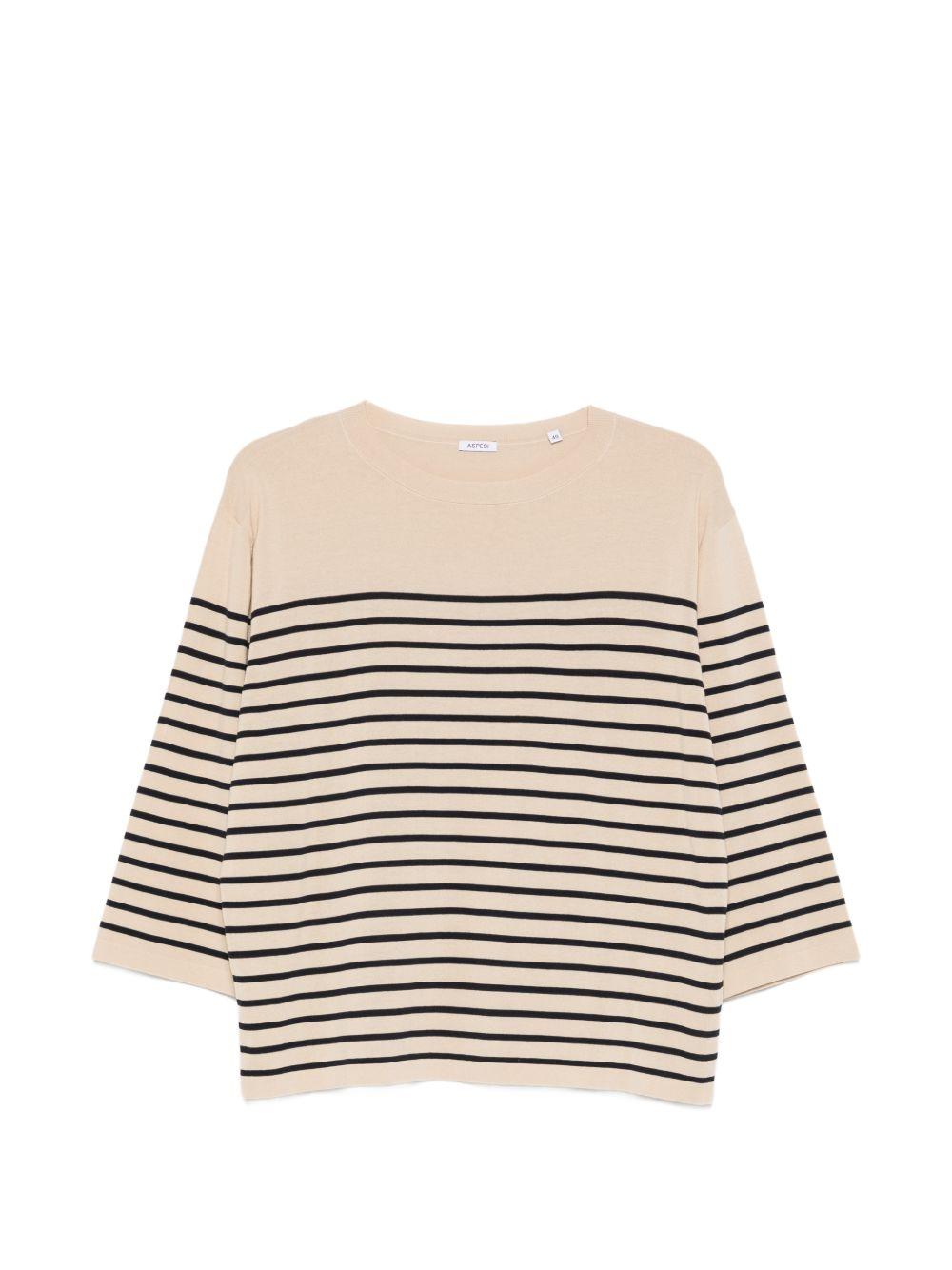 ASPESI Maglia a righe in cotone beige e blu 