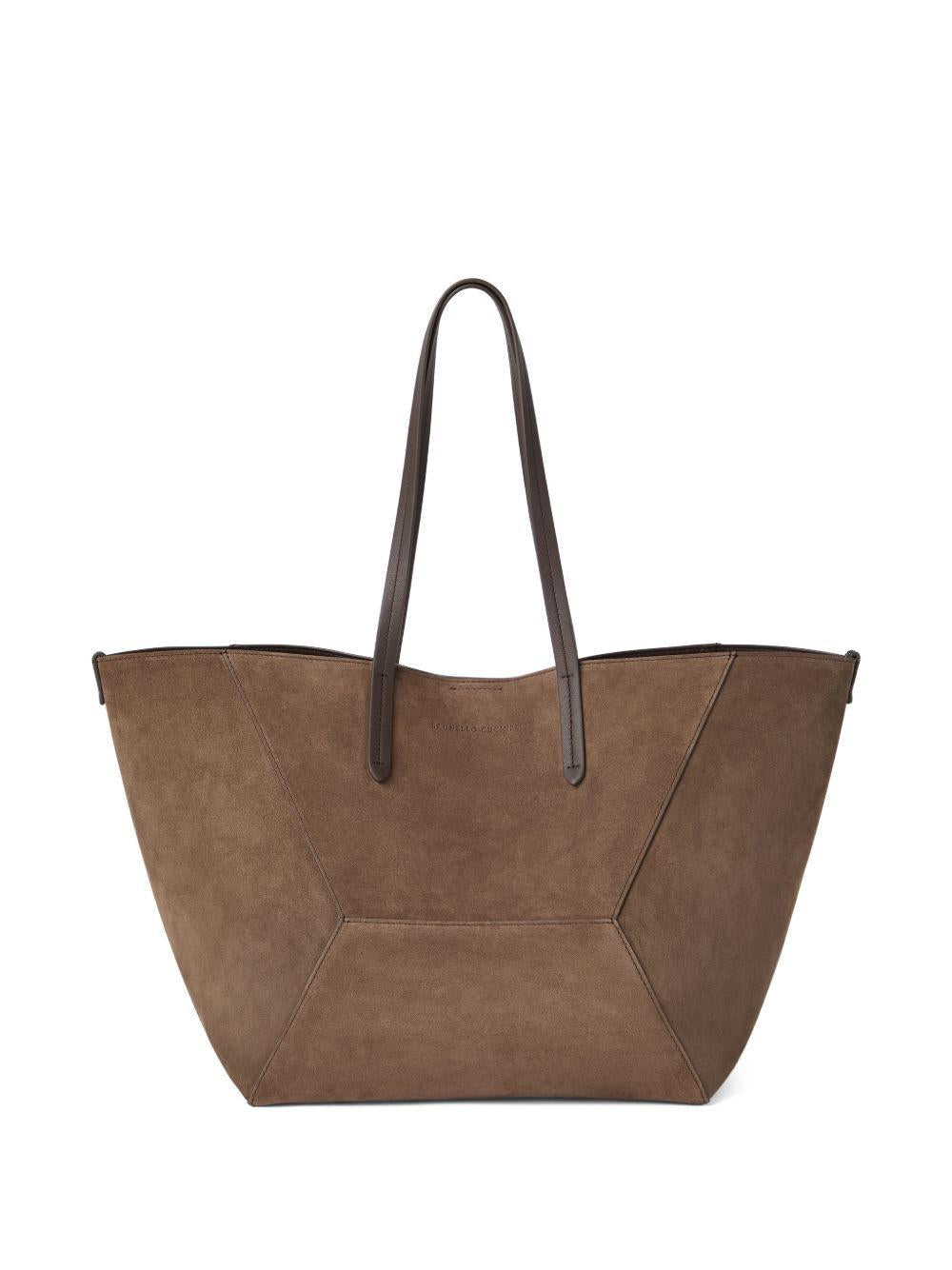 BRUNELLO CUCINELLI Maxi borsa shopping in pelle scamosciata marrone 