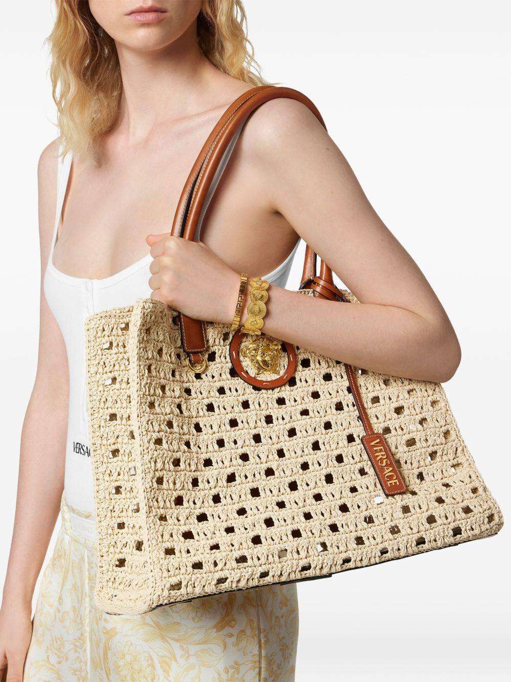 VERSACE Borsa a mano beige con manico superiore 