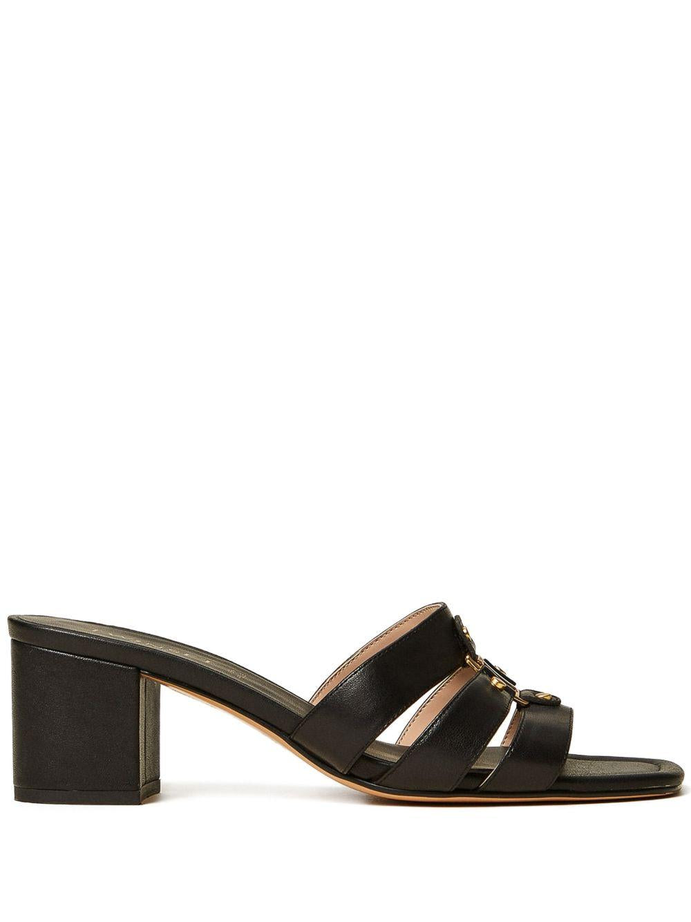 TWINSET Mule in pelle nera con logo 