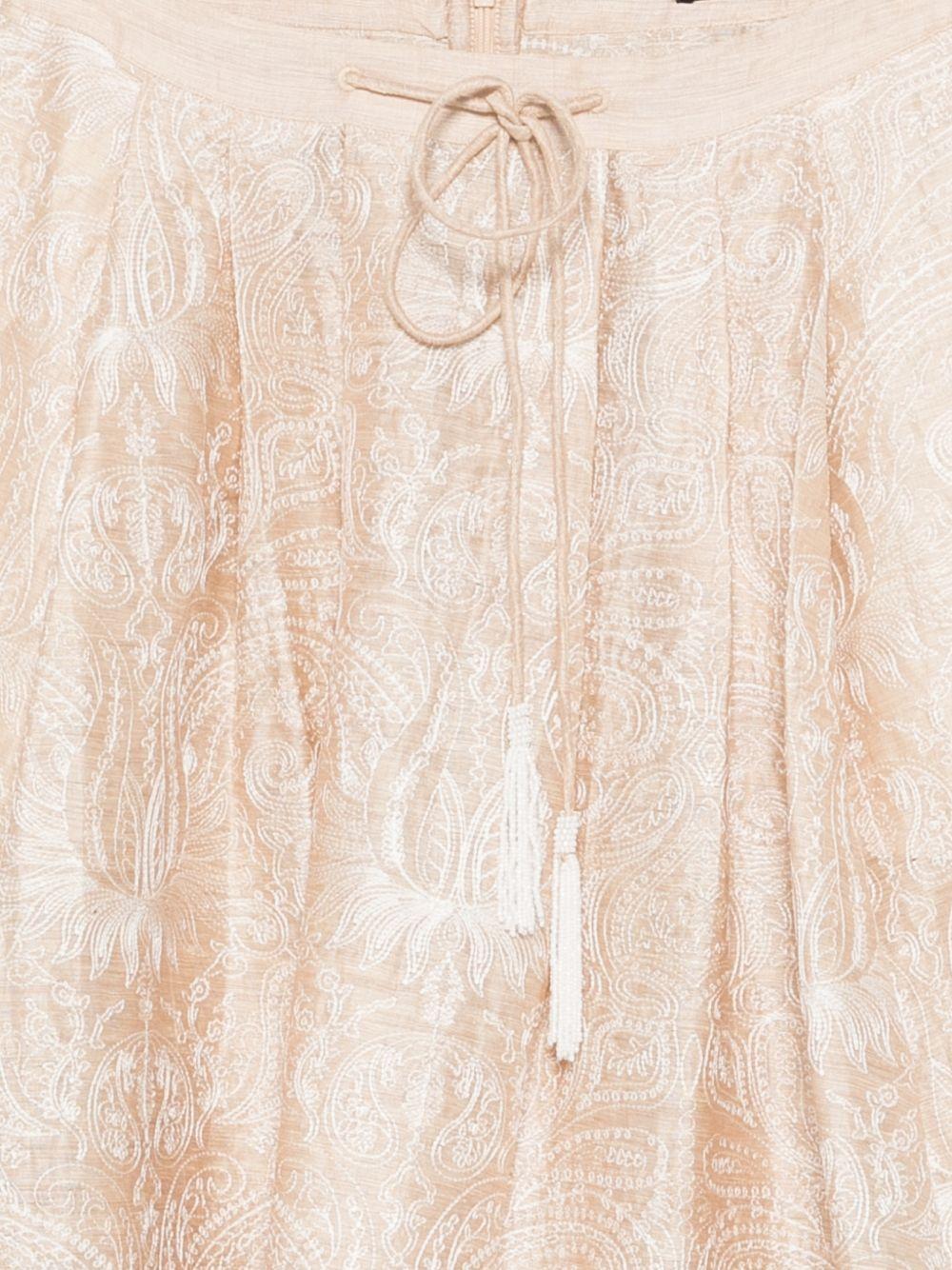 SEVENTY Gonna midi in lino e seta beige con stampa 