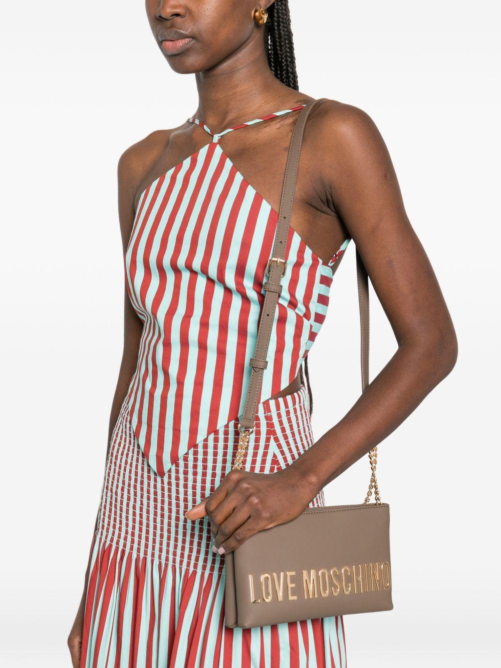 LOVE MOSCHINO Borsa a tracolla marrone tortora con logo dorato 