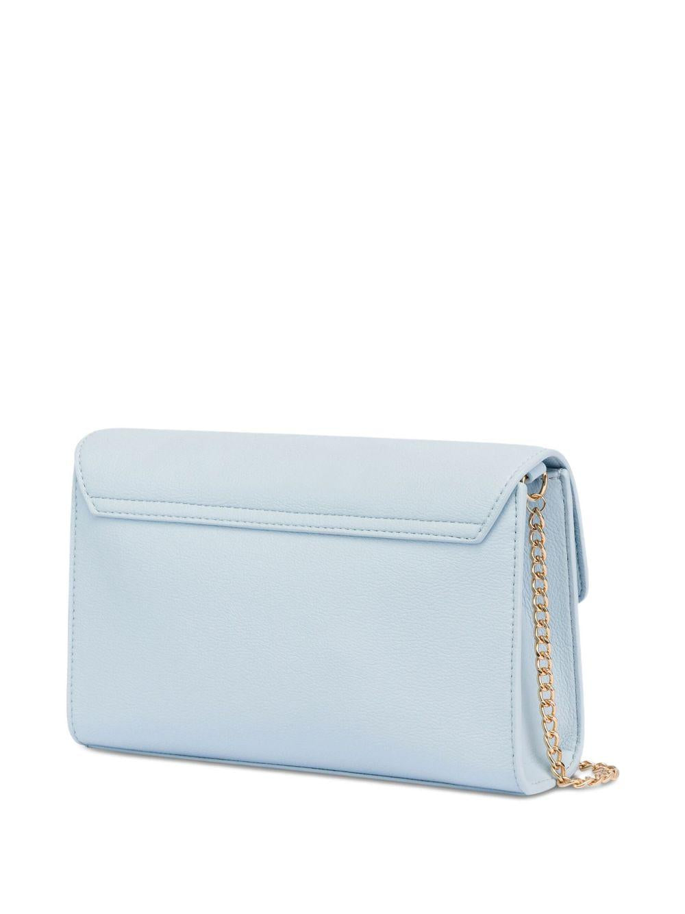 LOVE MOSCHINO Borsa a tracolla celeste in ecopelle con clip e placca dorata 