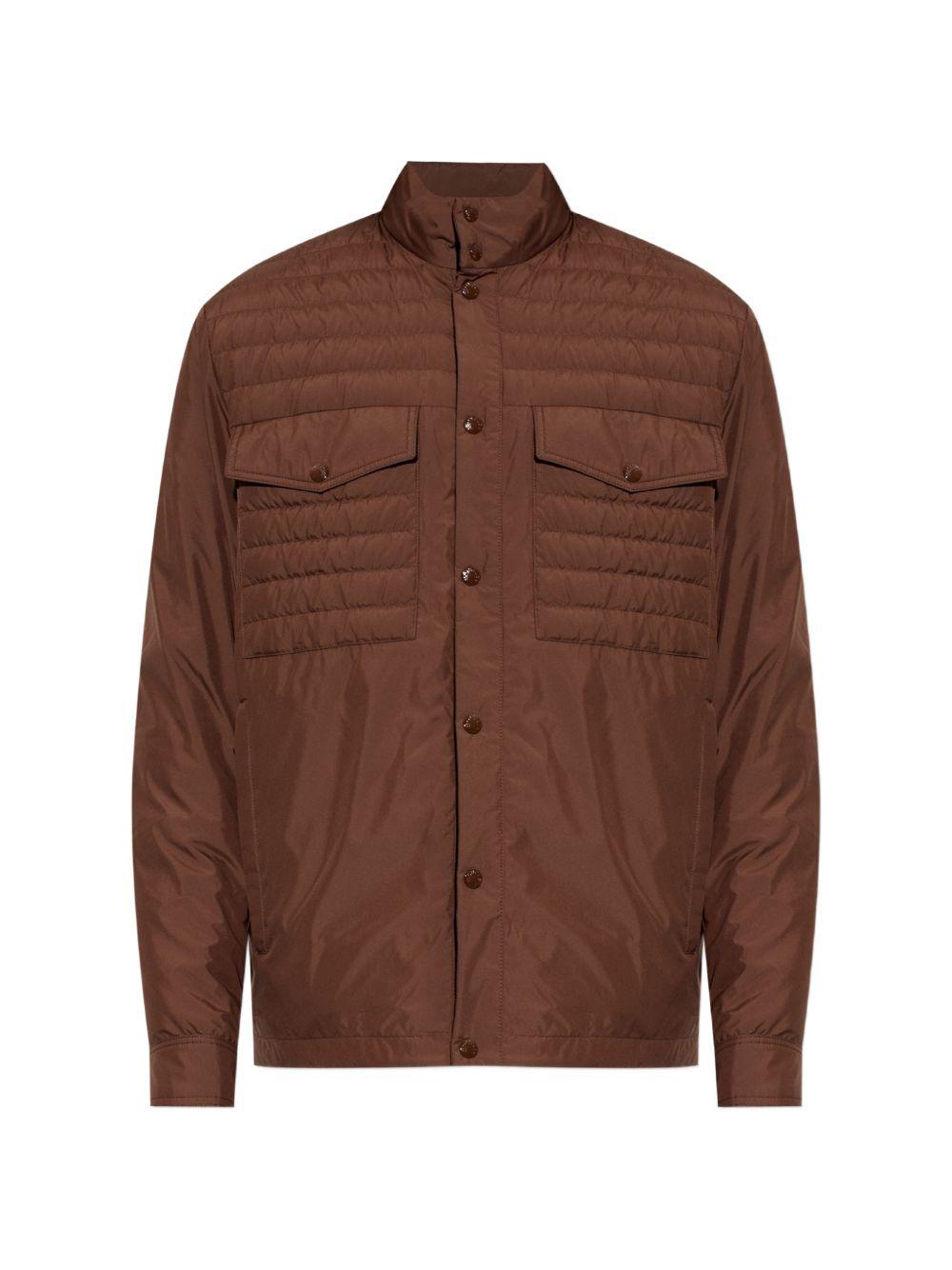 MONCLER Piumino corto Vnorviane marrone trapuntato con tasche 