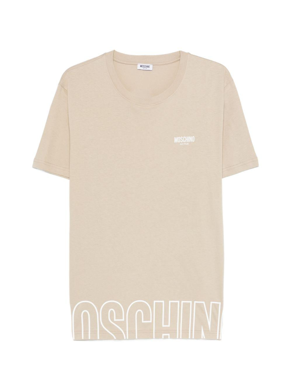 MOSCHINO UNDERWEAR T-shirt beige con logo e design grafico 