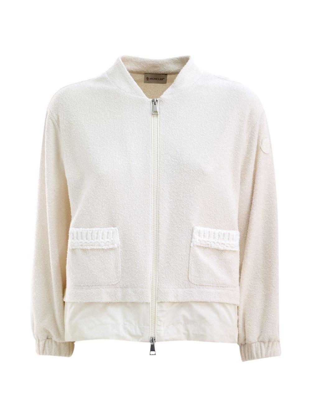 MONCLER Cardigan con zip e tasche crema 