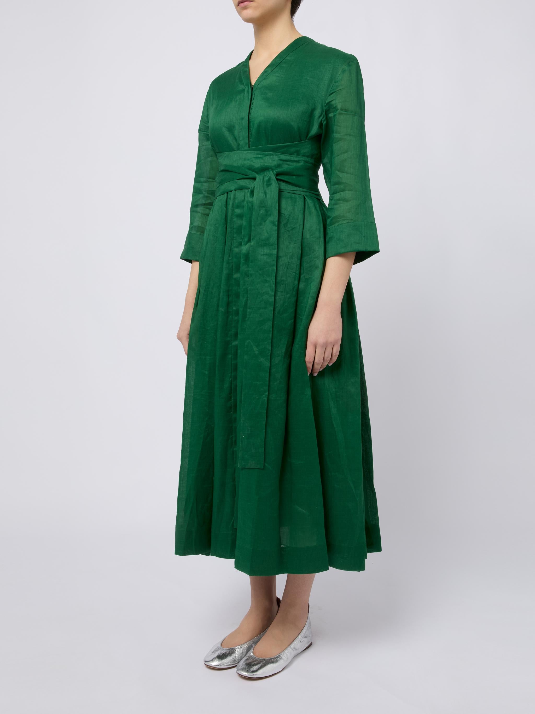 S MAX MARA Abito Camilla con nastro cintura in vita verde 
