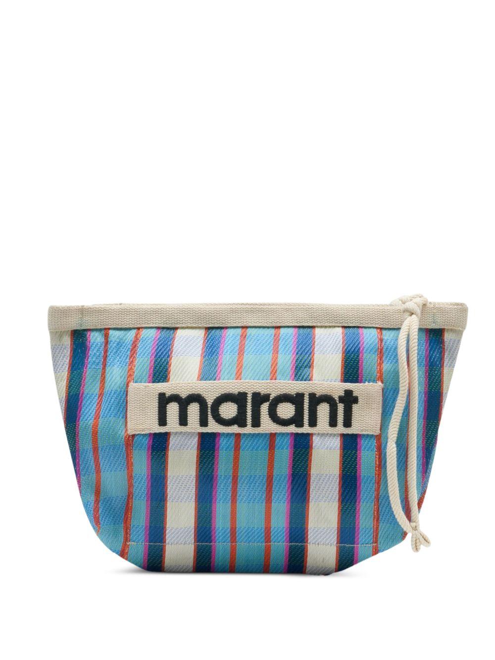 ISABEL MARANT Pochette a righe blu e bianche con logo 