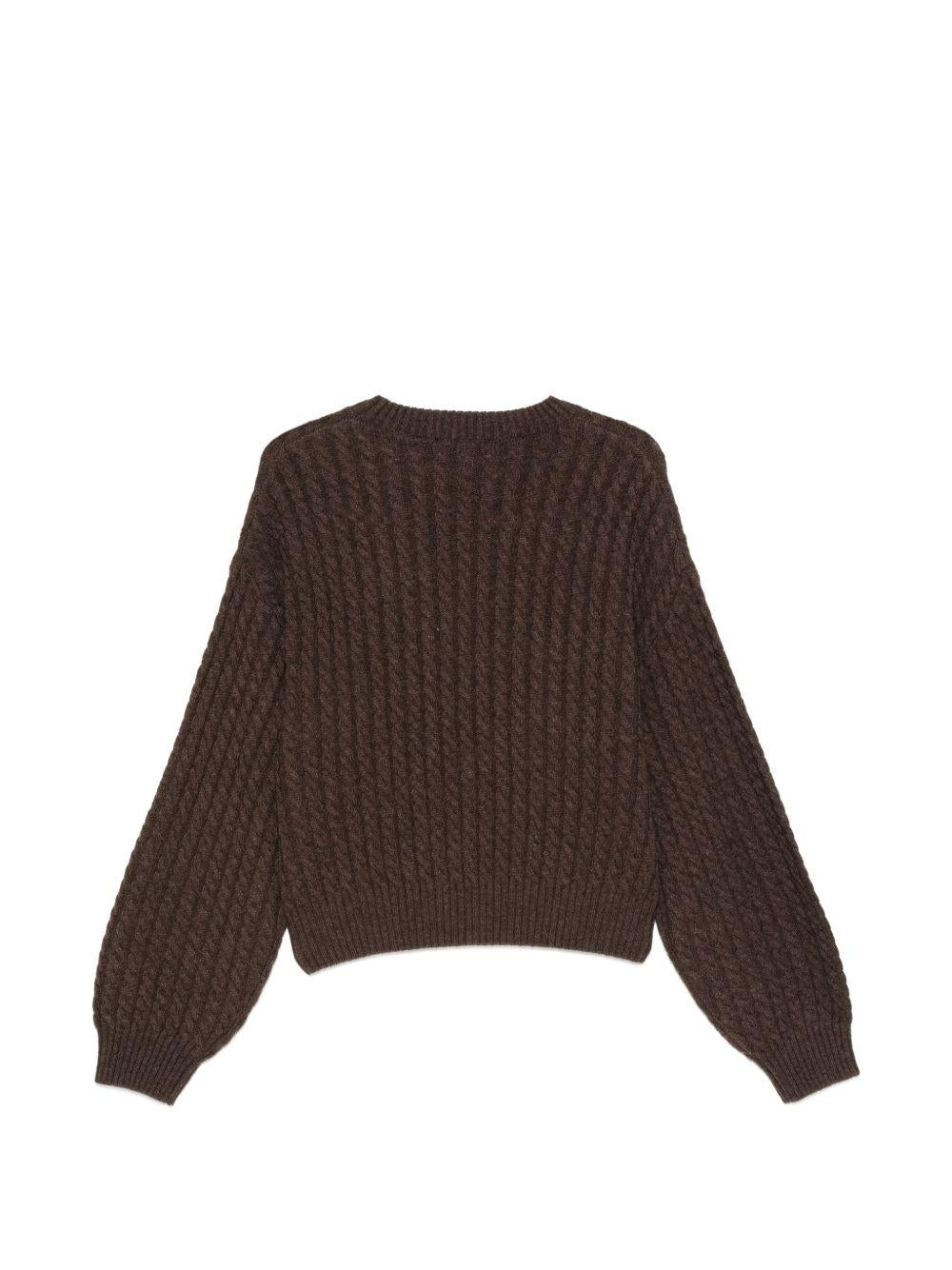 ROTATE Maglia marrone in lana e cashmere con patch logo 