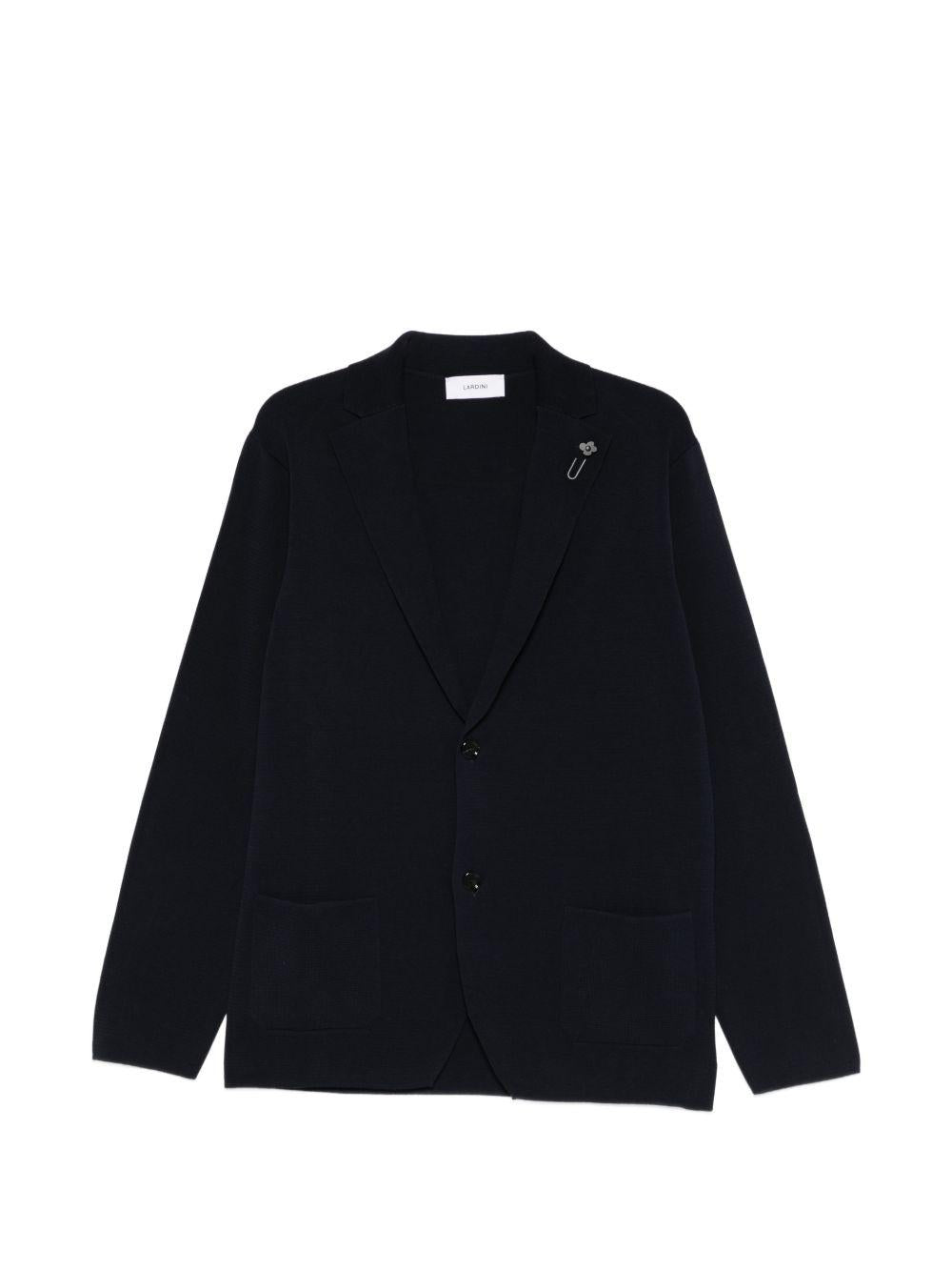 LARDINI Giacca blu scuro in lana con clip floreale 