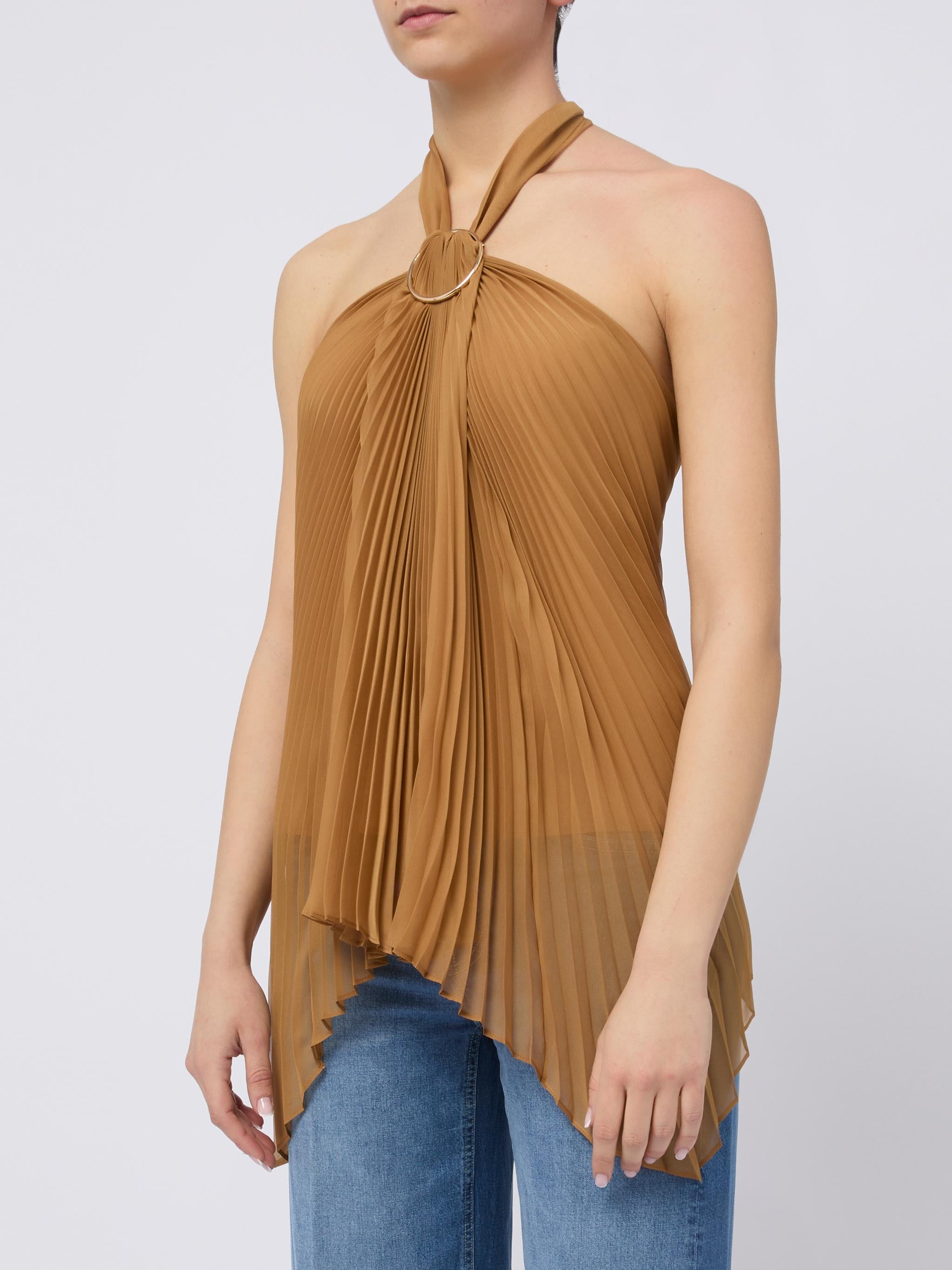 MAX MARA PIANOFORTE Top marrone Valzer con velo trasparente 