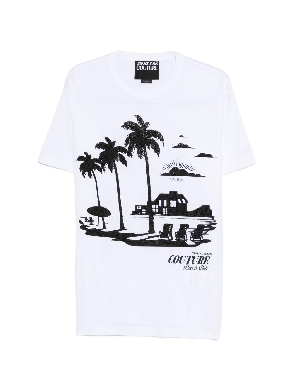 VERSACE JEANS COUTURE T-shirt in cotone bianco con stampa 