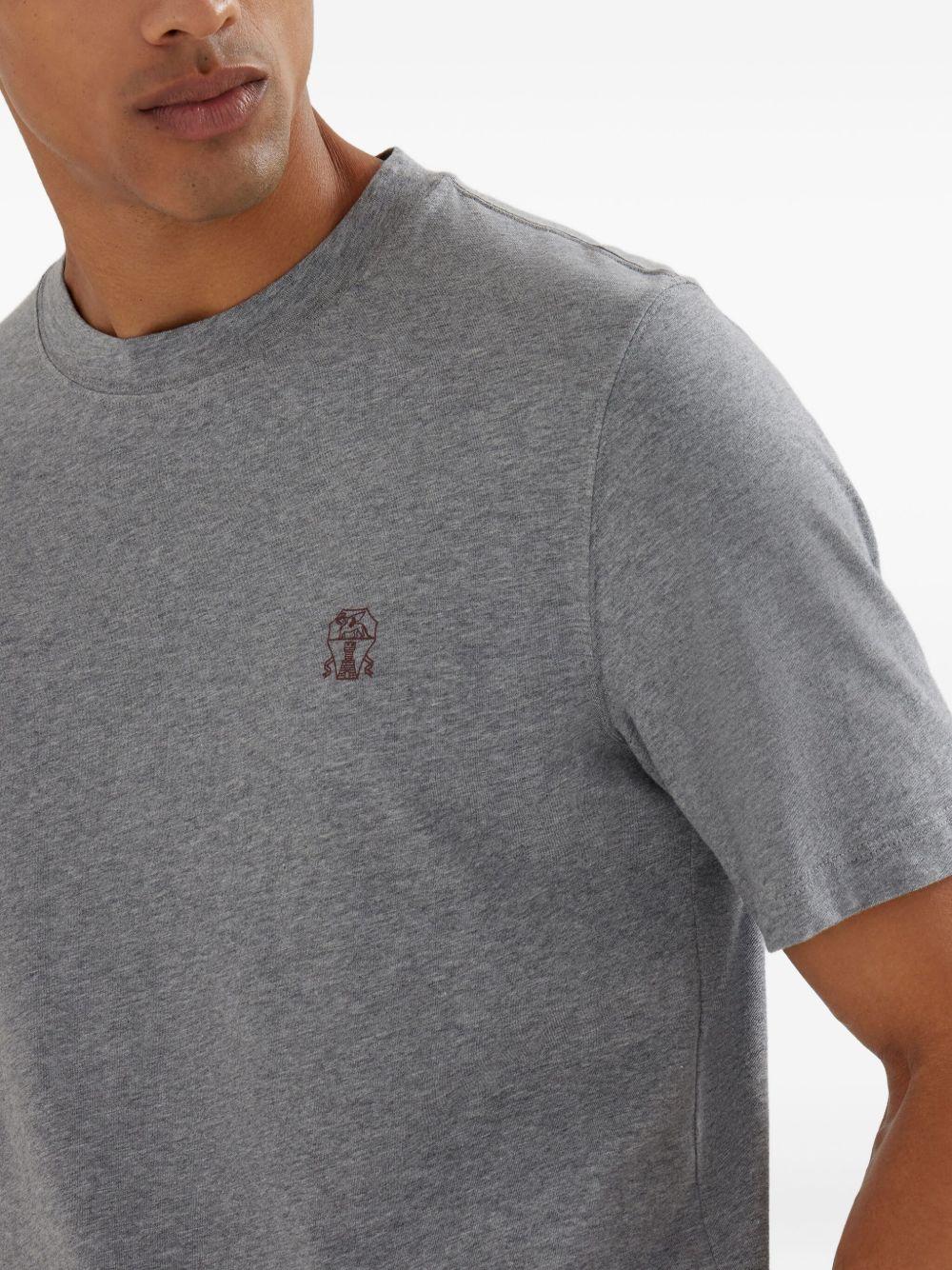 BRUNELLO CUCINELLI T-shirt girocollo in jersey di cotone grigio con logo 