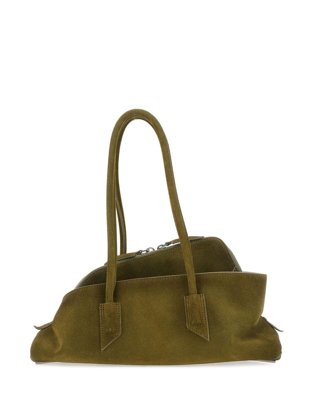 THE ATTICO Borsa a spalla La Passeggiata Small in suede verde oliva 