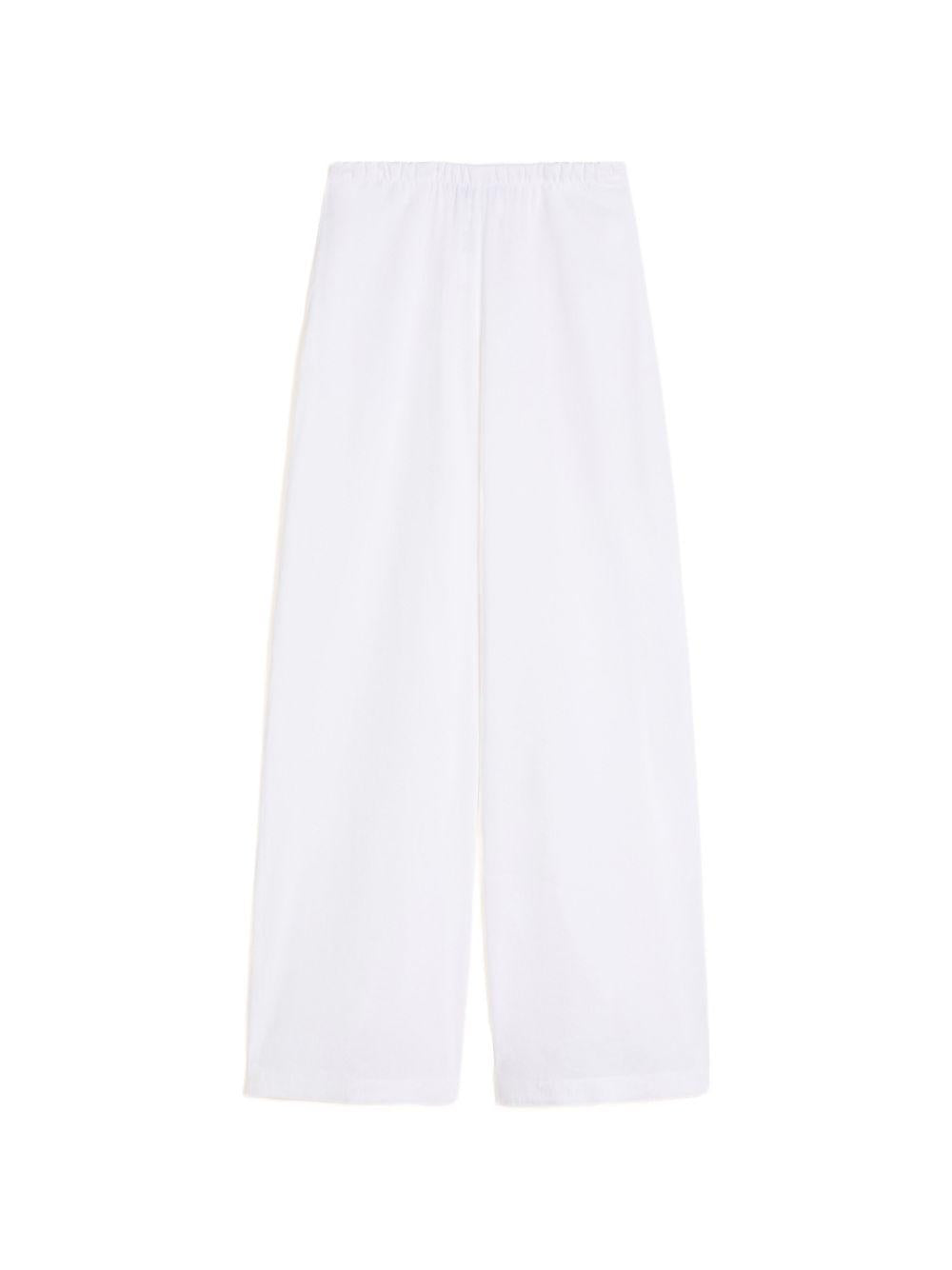 MAX MARA Pantaloni in lino misto viscosa bianchi con elastico in vita 