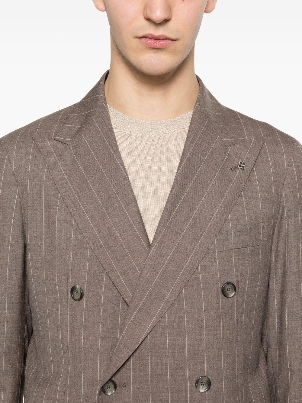 TAGLIATORE Completo gessato giacca e pantalone in lana vergine marrone 